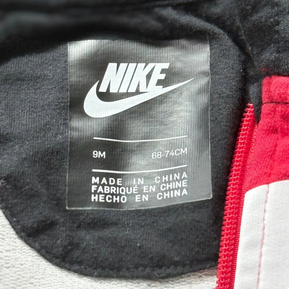 Nike Hooded Romper Kids 9M Red Grey Black Excellent Colorblock Zip Fleece Futura